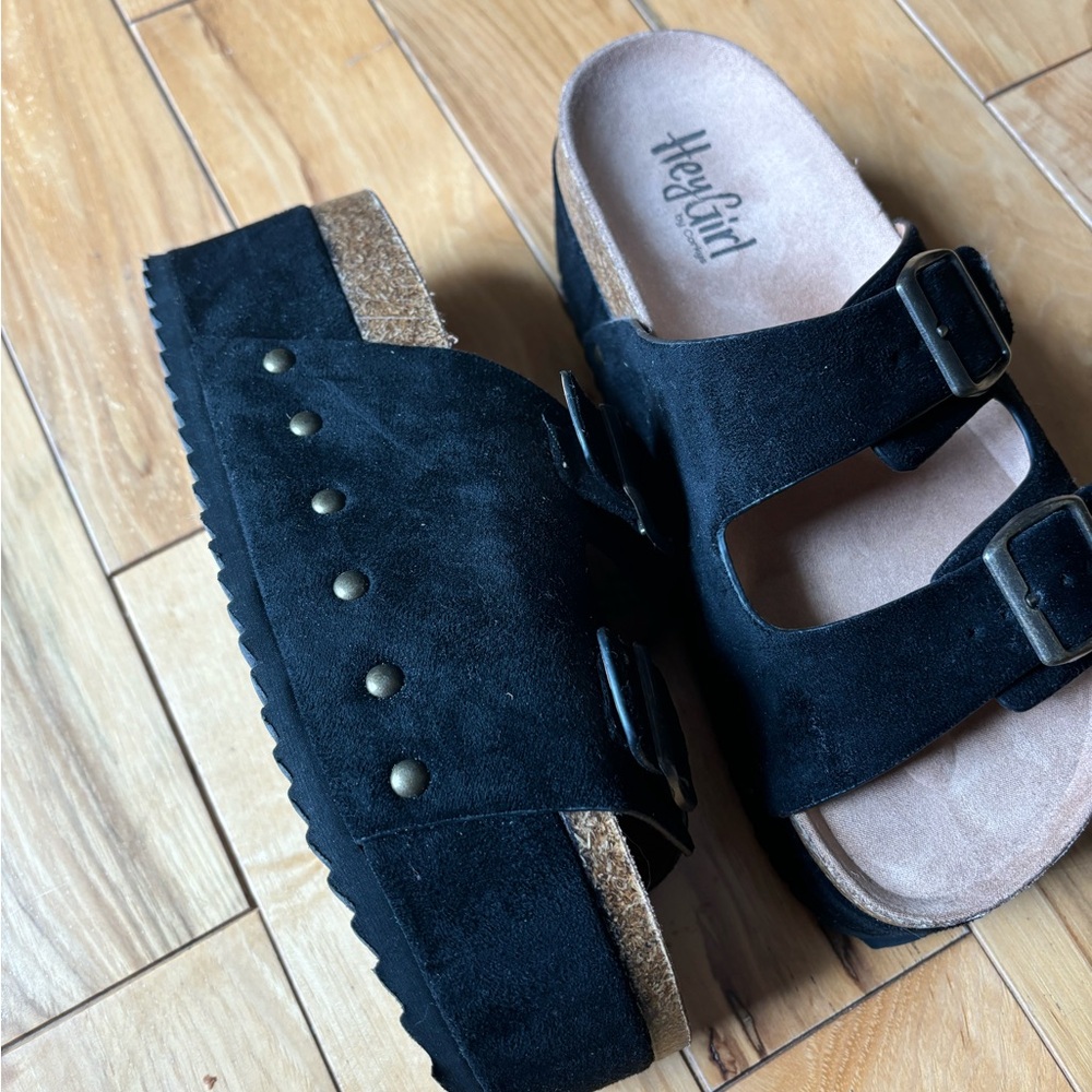 Stylish Black Suede Platform Sandals - Picture 2 of 8
